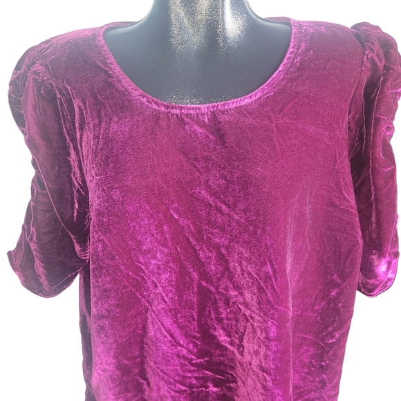 Torrid Plum Colored Velour Short Puff Sleeve Top 2 - Picture 2 of 7